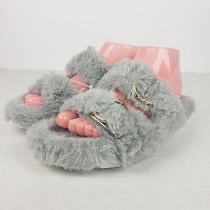 J/Slides Urban Sport Womens Slippers BABEE Gray Faux Fur Slide  Size 8 M